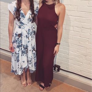 Francesca’s deep purple tie neck jumpsuit